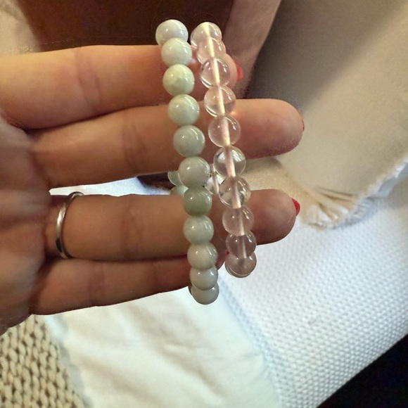 Jewelry - Elegant Pink and White Beaded Bracelet Set Crystal